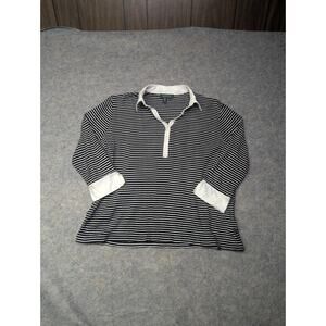 Ralph Lauren Black & White Stripe 3/4 Sleeve Top Size 1X Soft Cotton Classy